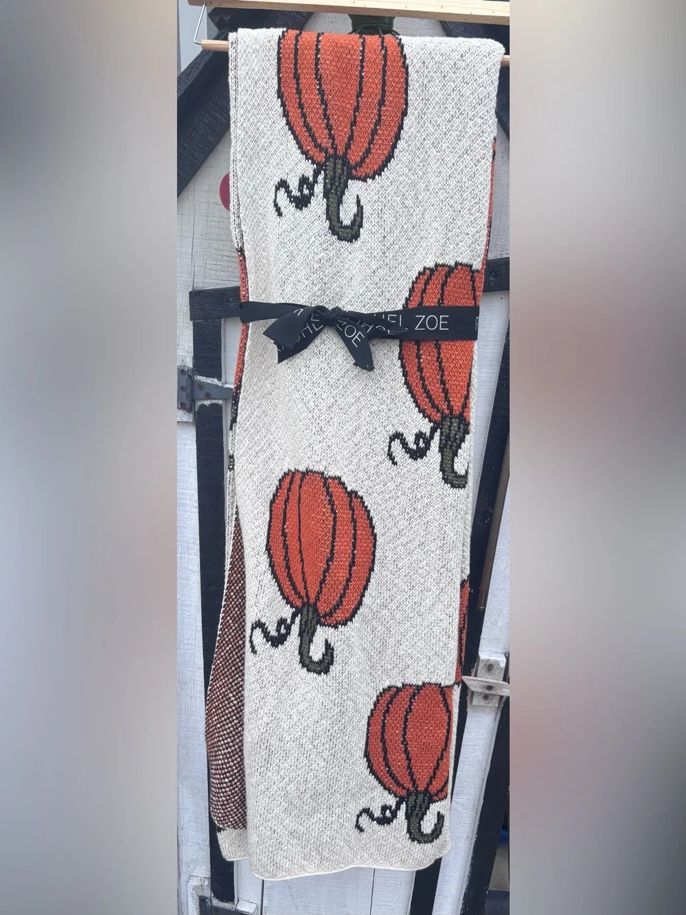Holiday Pumpkin Knit Throw Blanket - Orange & Cream
